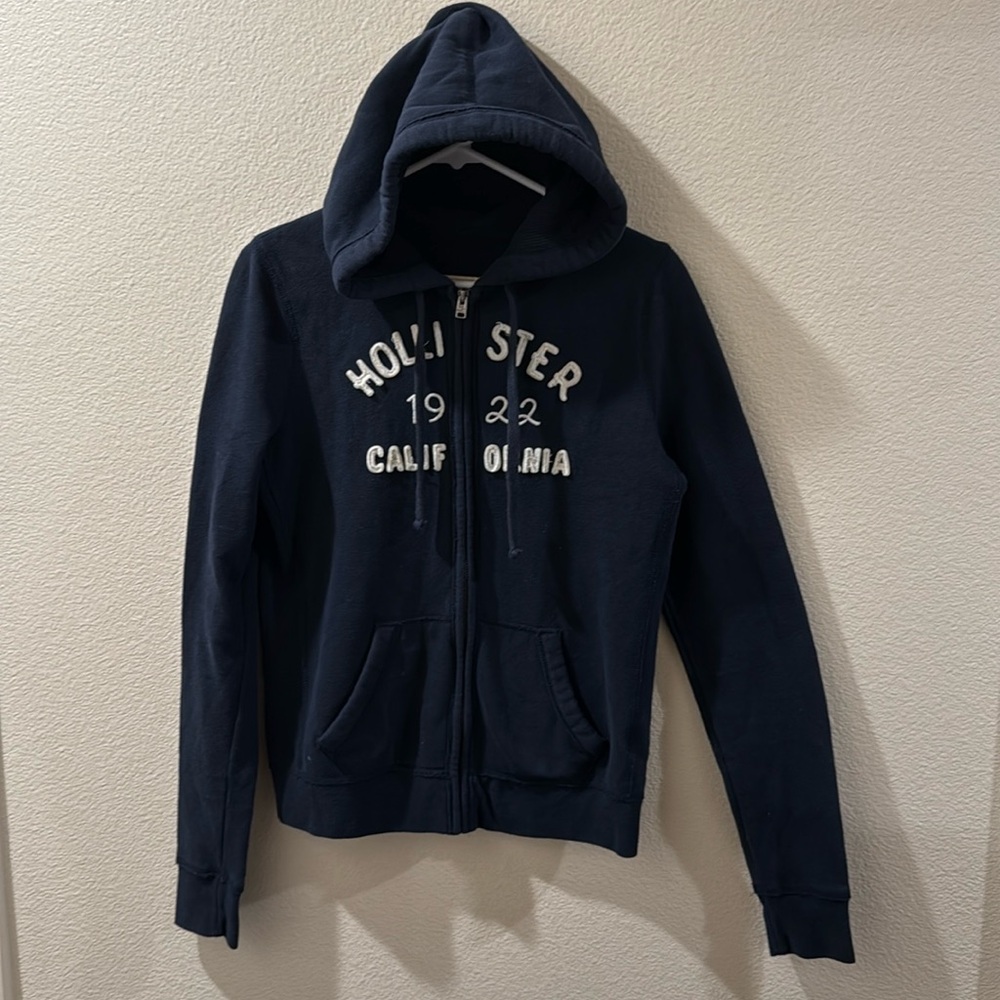 Hollister Navy Blue Zip Hoodie L Large Y2K